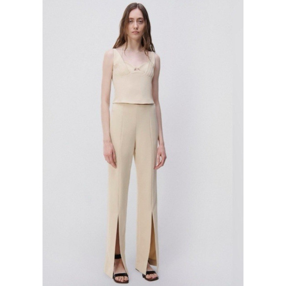 Jonathan Simkhai Trousers Pants 6 Ivory Eco Twill High Rise Straight Slits - Picture 1 of 16